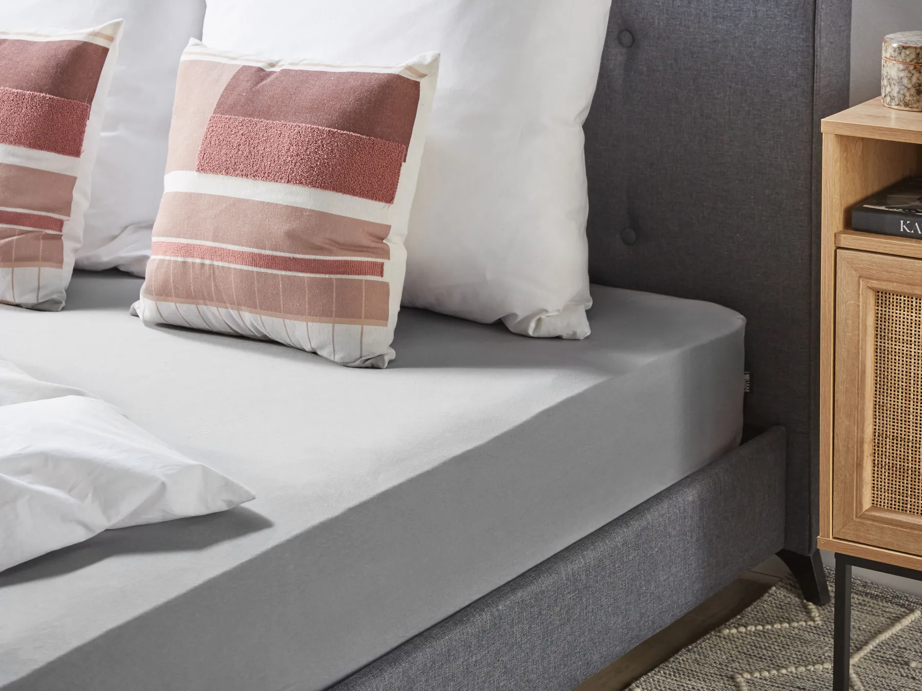 Fitted Sheet HOFUF 140 x 200 cm Cotton Light Grey_815873