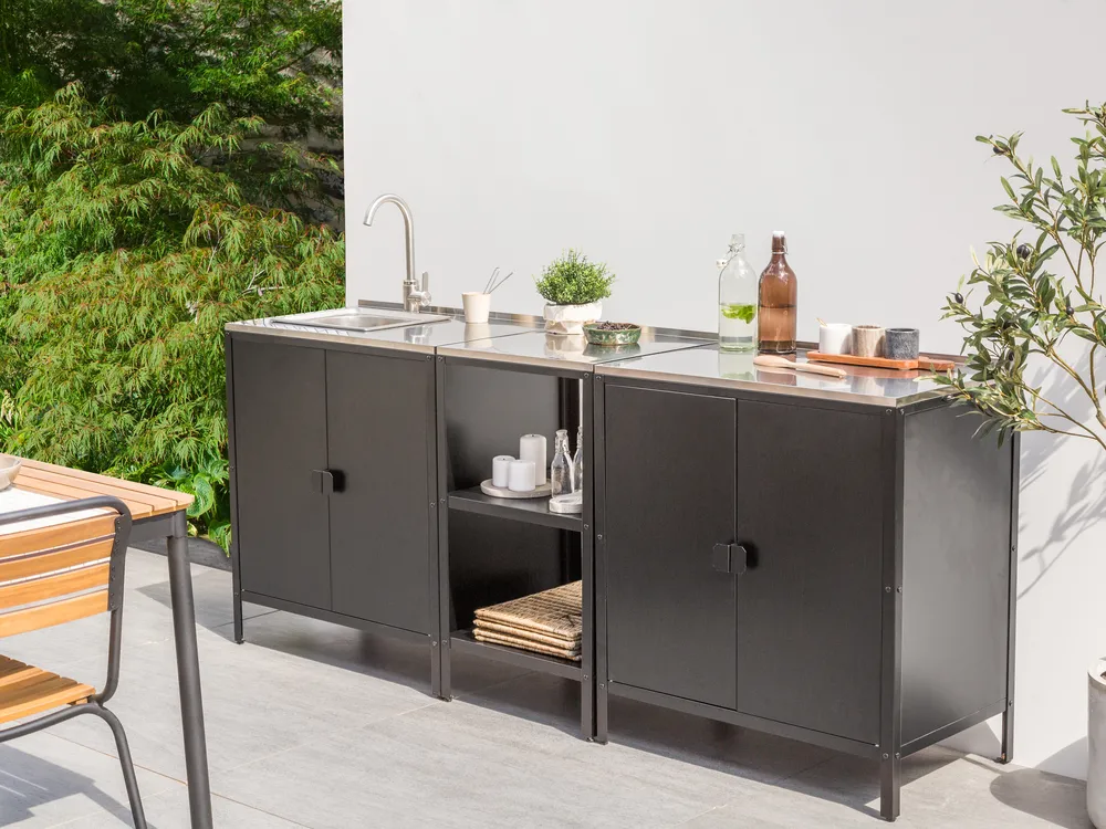 3 Piece Outdoor Kitchen Set with Sink VILAMA Black Metal
