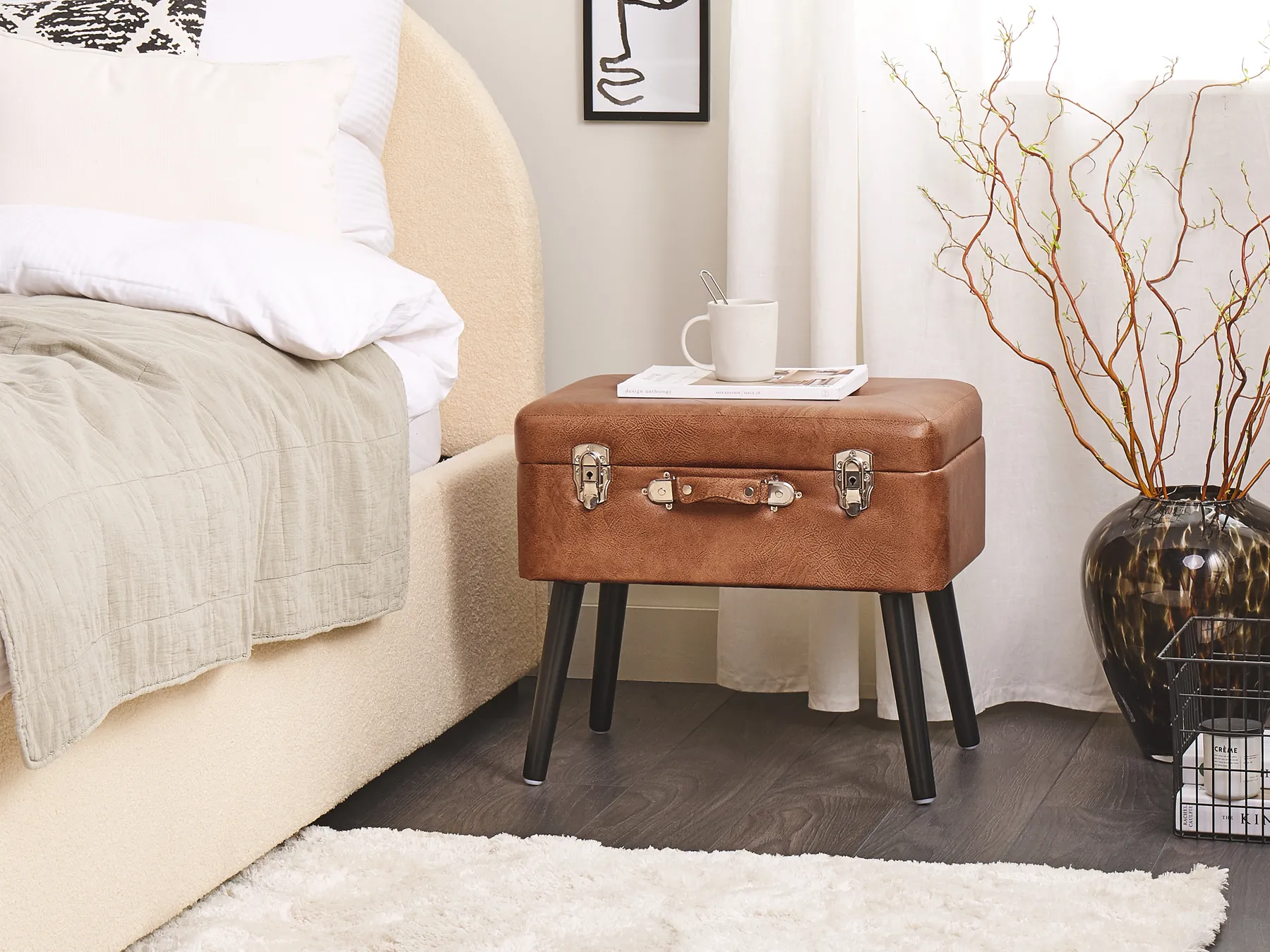 Storage Stool MALLARD Faux Leather Golden Brown_719893