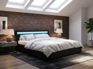Ottoman Bed with LED ARMELLE Faux Leather Black 180 x 200 cm (EU Super King)_1133077