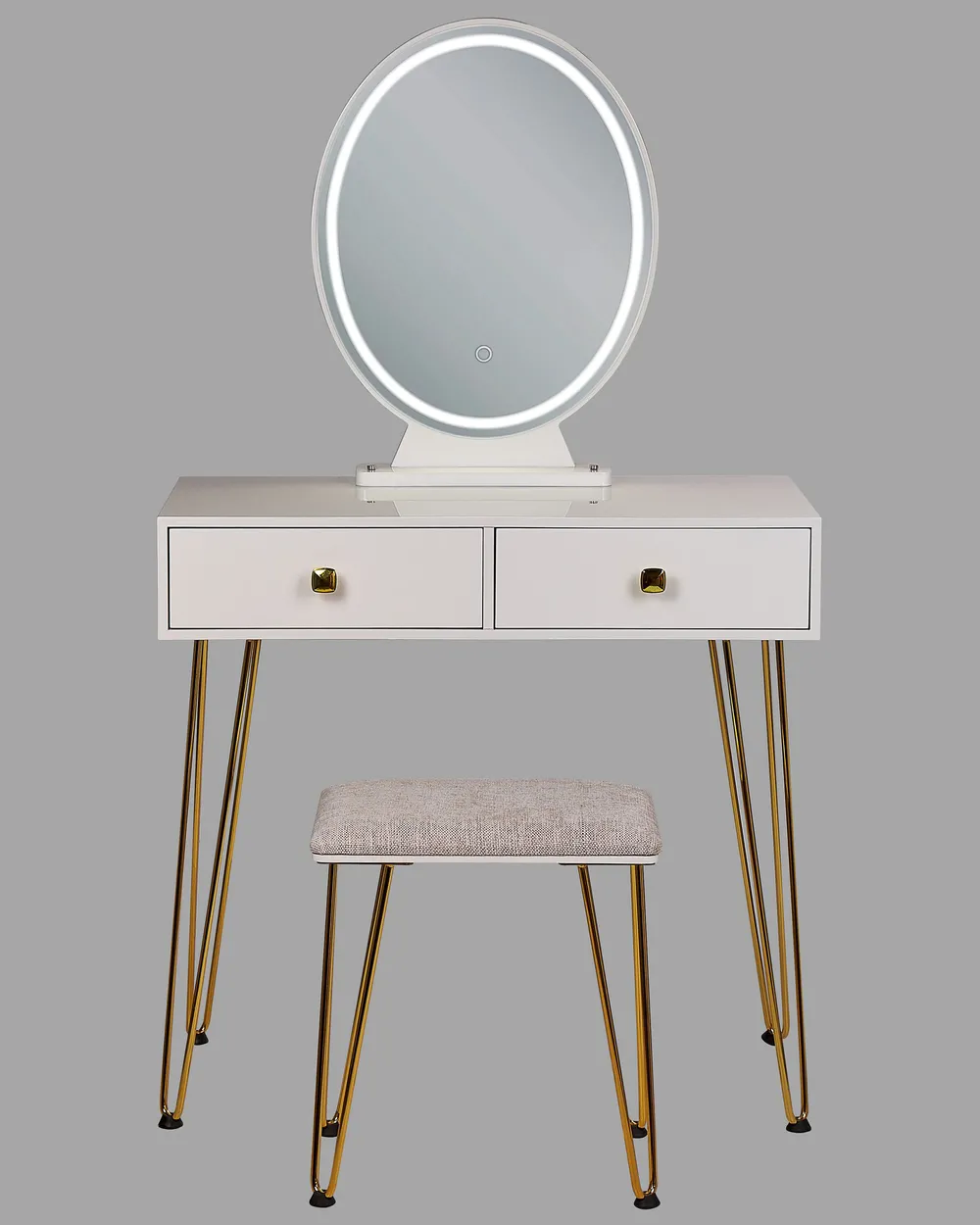 Sminkbord med spegel och pall CAEN LED Vit_844961