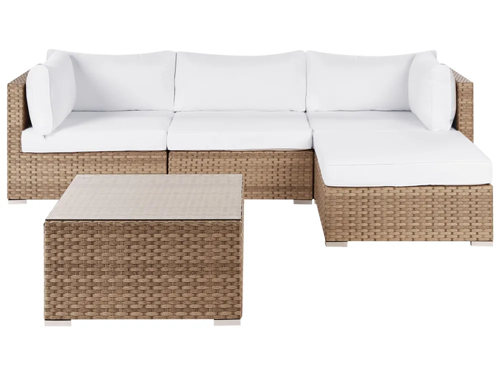 Garden Corner Sofa with Table 4 Seater SANO Modular PE Rattan Natural Left Hand