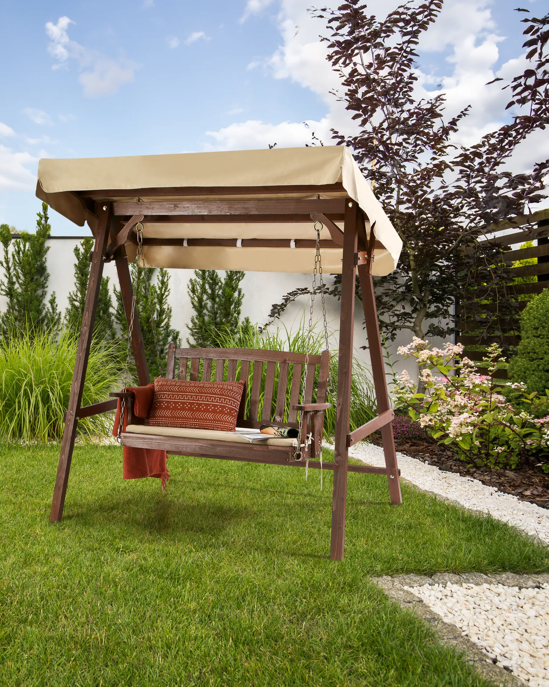 Patio Swing CAVIOLA Spruce Wood Dark Brown_958918