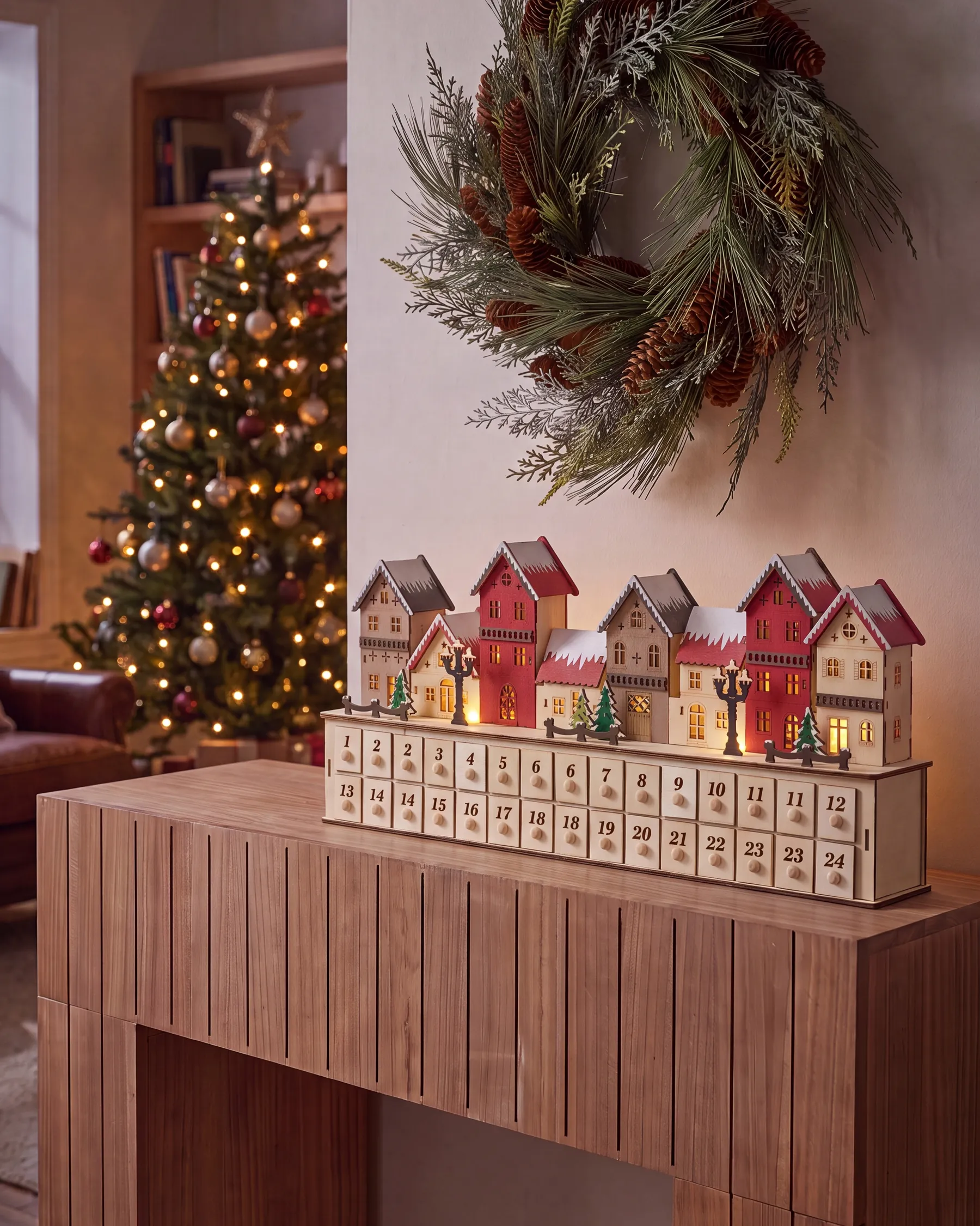 Julpynt LED VISTERFLO 24 cm Adventskalender Ljusbrun_1017218