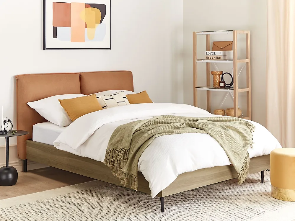 Bed Faux Leather LIMANTON 140 x 200 cm (EU Double) Golden Brown_1182878