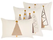 Koristetyynysetti 3 kpl NOLIA 30 x 50 cm 45 x 45 cm Puuvilla Valkoinen Joulukuvio_1164641
