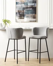 Set of 2 Bar Chairs MINA Boucle Light Grey_883962