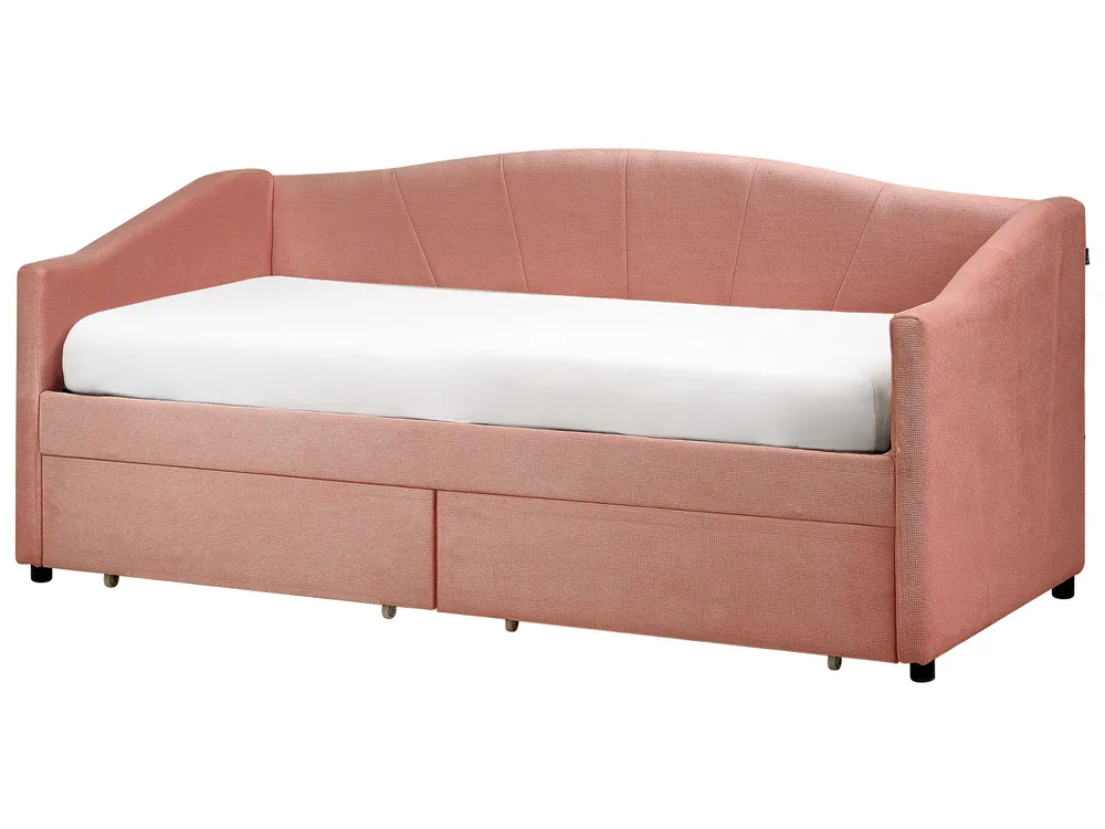 Daybed with Storage VITTEL Fabric Pink 90 x 200 cm (EU Single)_876402