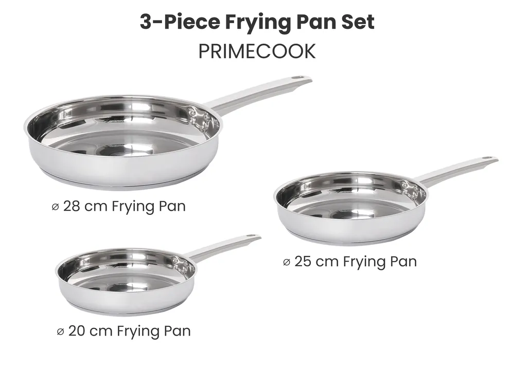 Set of 3 Frying Pans PRIMECOOK Stainless Steel Silver_1051151