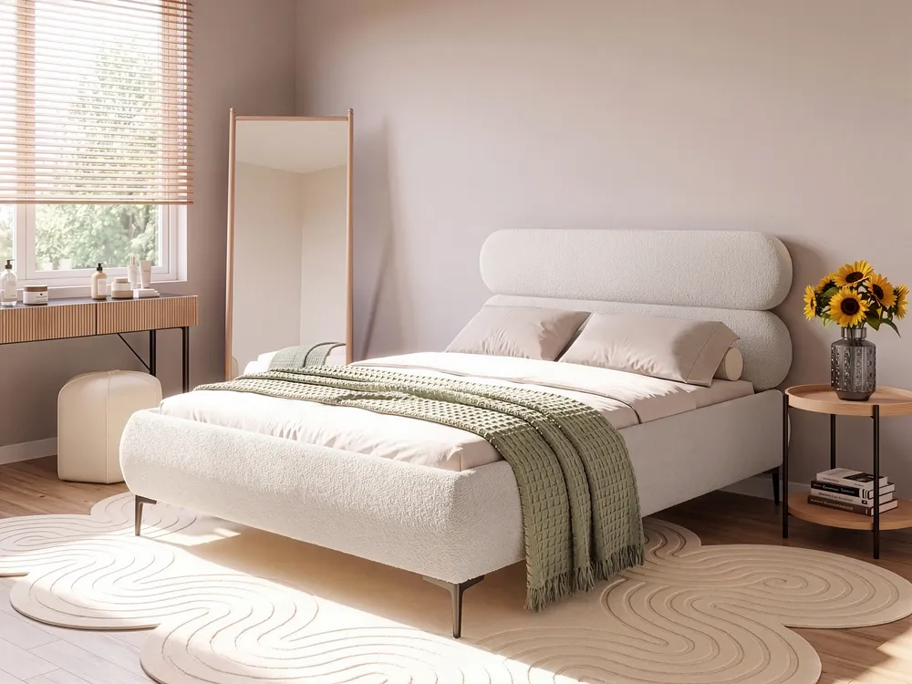 Bed Boucle LESSAY 120 x 200 cm (EU Small Double) Off-White