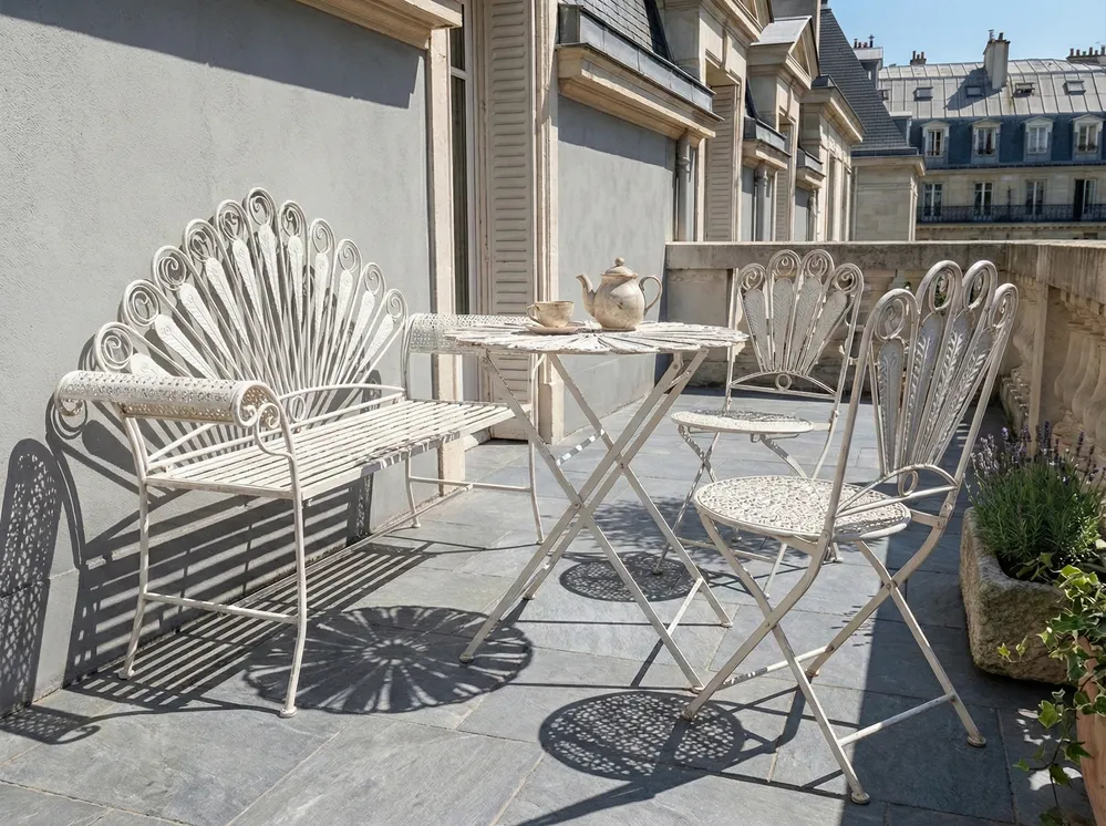 Bistro Set with Bench PAVIA Metal Off-White