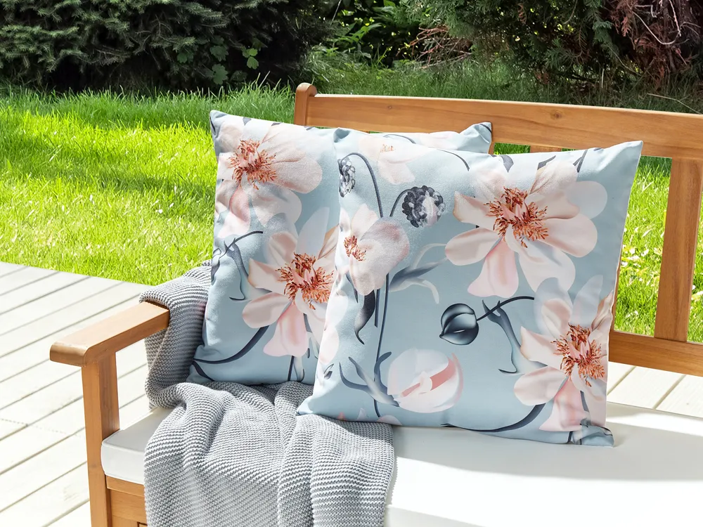 Set of 2 Outdoor Cushions APRICALE Floral Pattern 45 x 45 cm Blue
