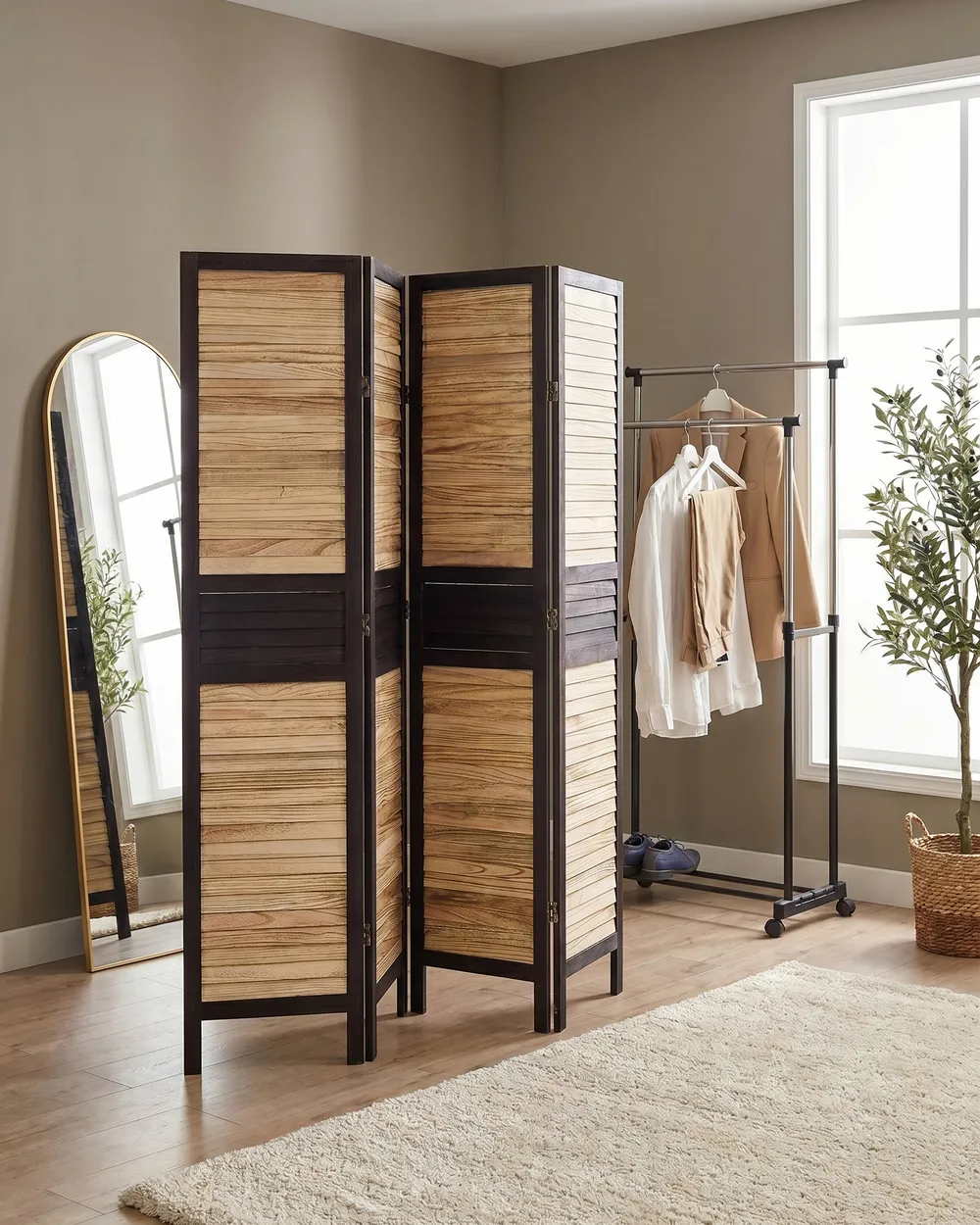 4 Panel Room Divider BRENNERBAD 164 cm 170 cm Brown/ Black