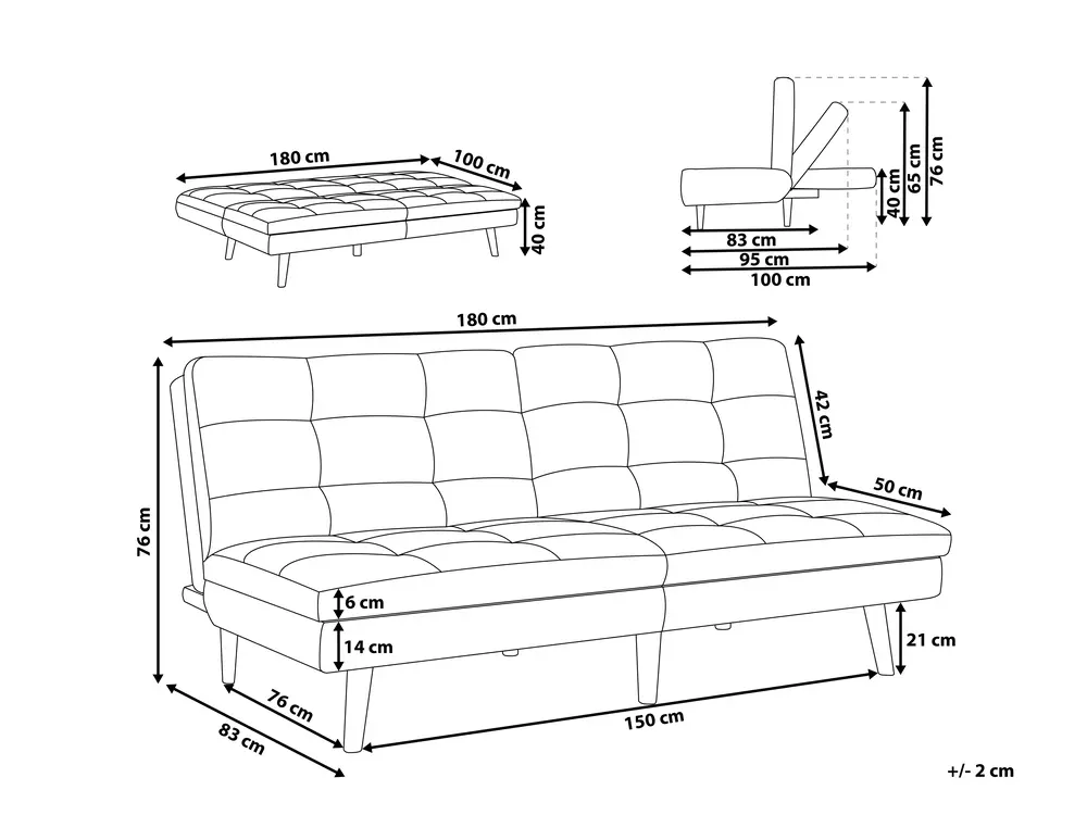 Sofa Bed 3 Seater RONNE Fabric Black_912345