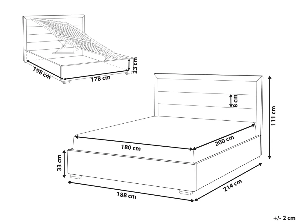 Ottoman Bed ROUEN Fabric Light Beige 180 x 200 cm (EU Super King)_996790