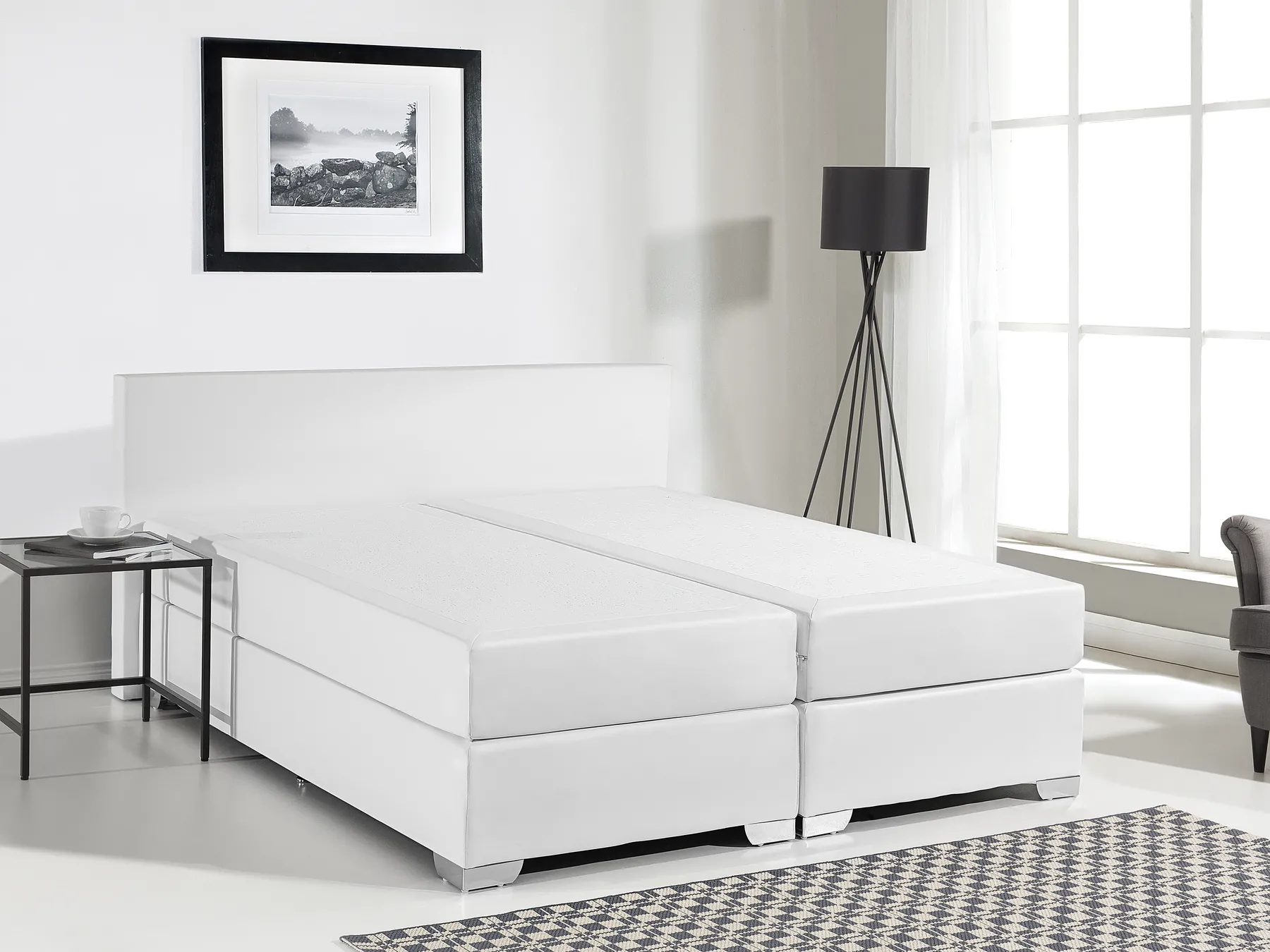 Divan Bed Faux Leather PRESIDENT 140 x 200 cm (EU Double) White_721747
