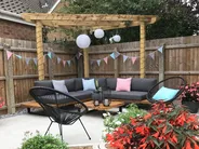 Garden Corner Sofa with Table 5 Seater MYKONOS Certified Acacia Wood Dark Grey Right Hand_800615