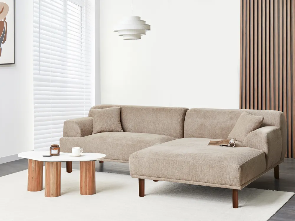 Corner Sofa 3 Seater HOLT Fabric Taupe Left Hand