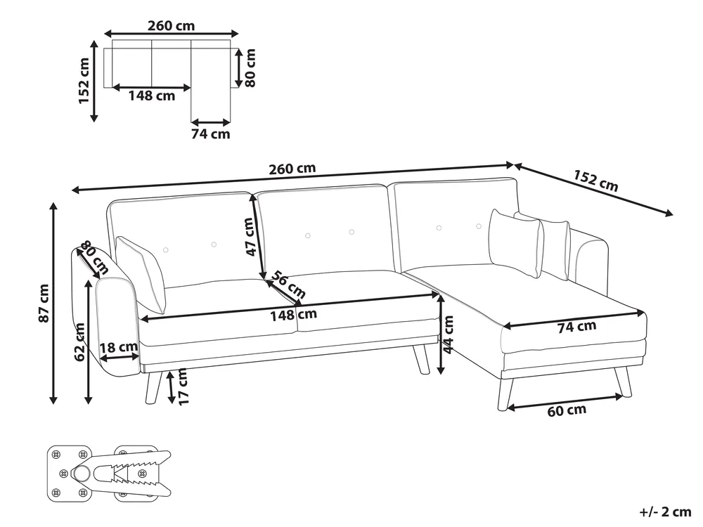 Corner Sofa Bed 3 Seater KAARINA II Fabric White Left Hand_981815