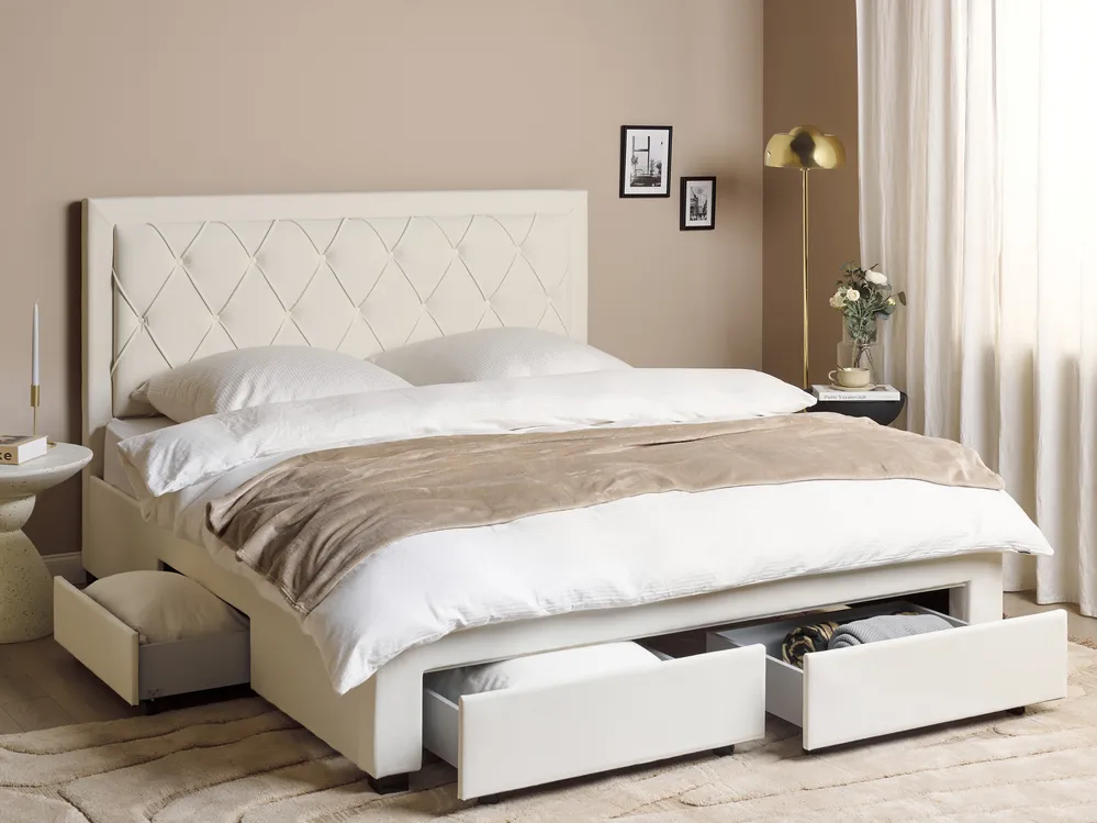 Velvet Bed with Storage Cream LIEVIN Various Sizes