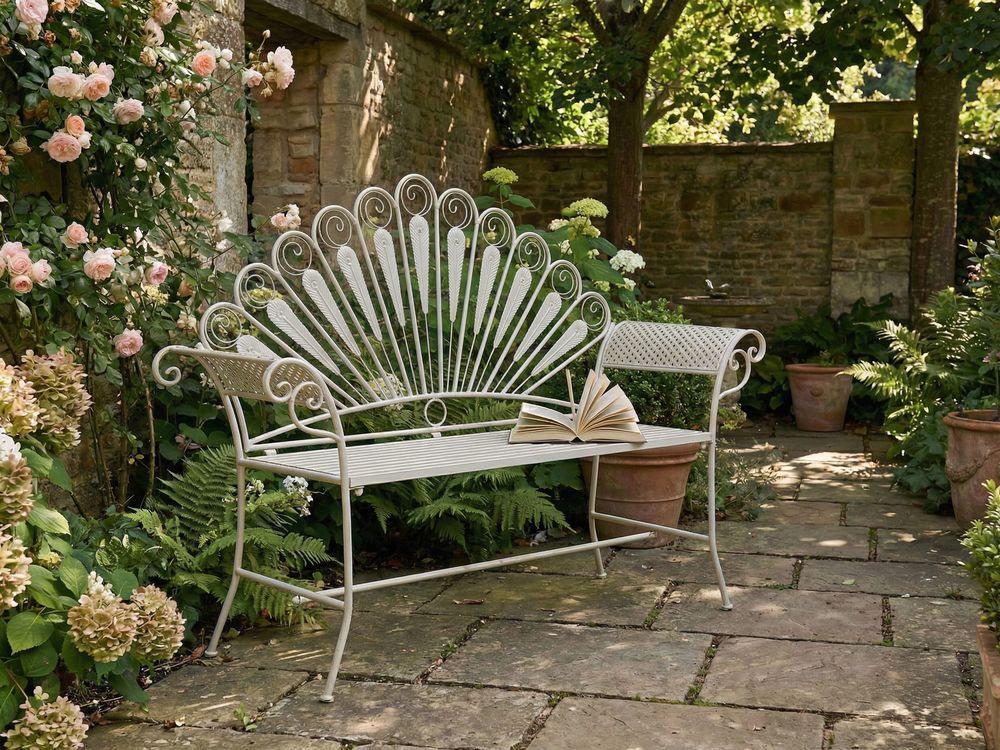 Garden Bench PAVIA 146 cm Metal Off-White