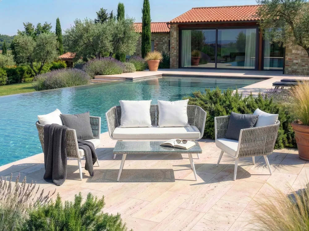 Garden Lounge Set with Table 4 Seater RAGUSA PE Rattan Off-White