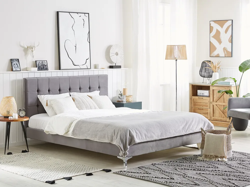 Bed Velvet AMBERT 140 x 200 cm (EU Double) Grey