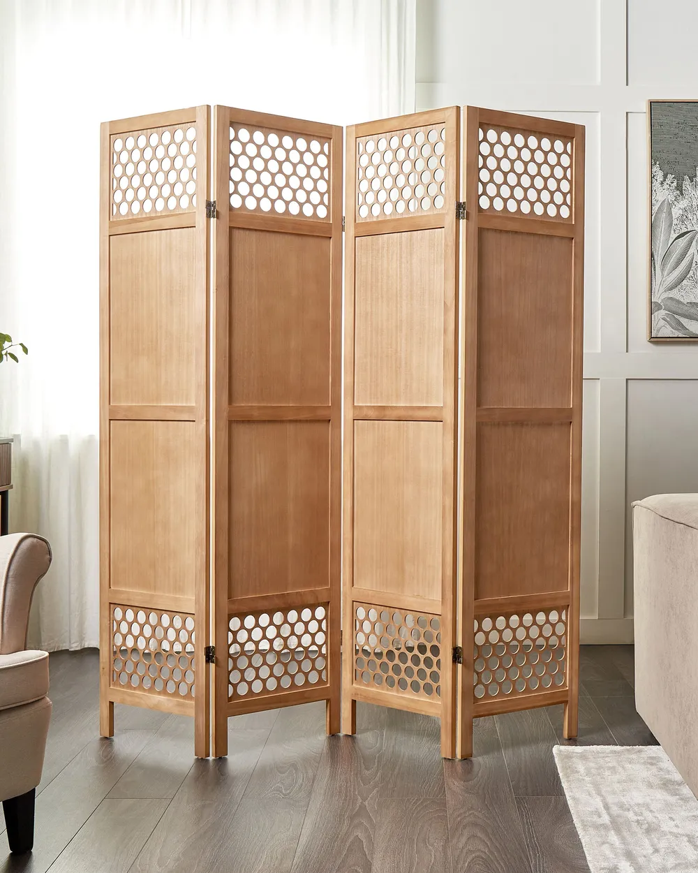 4 Panel Room Divider CERTOSA 163 cm 170 cm Light Brown