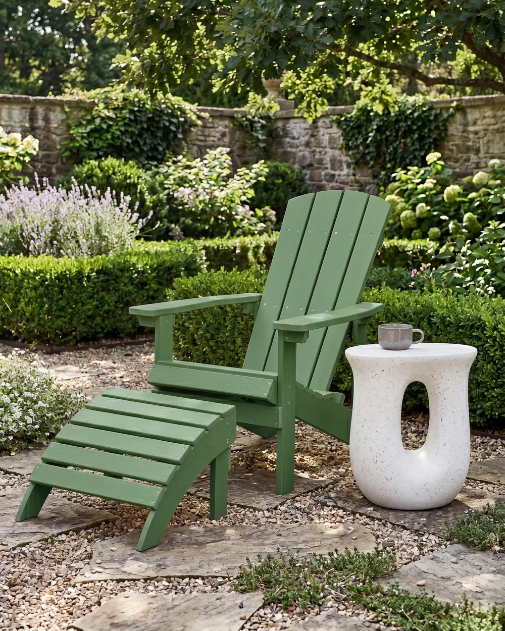 Garden Chair ADIRONDACK with Footstool Green