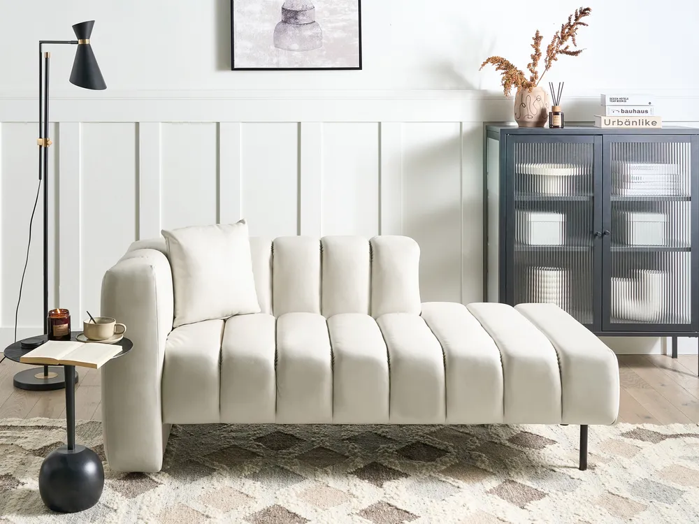 Left-Hand Chaise Longue LANNILS Fabric Off-White