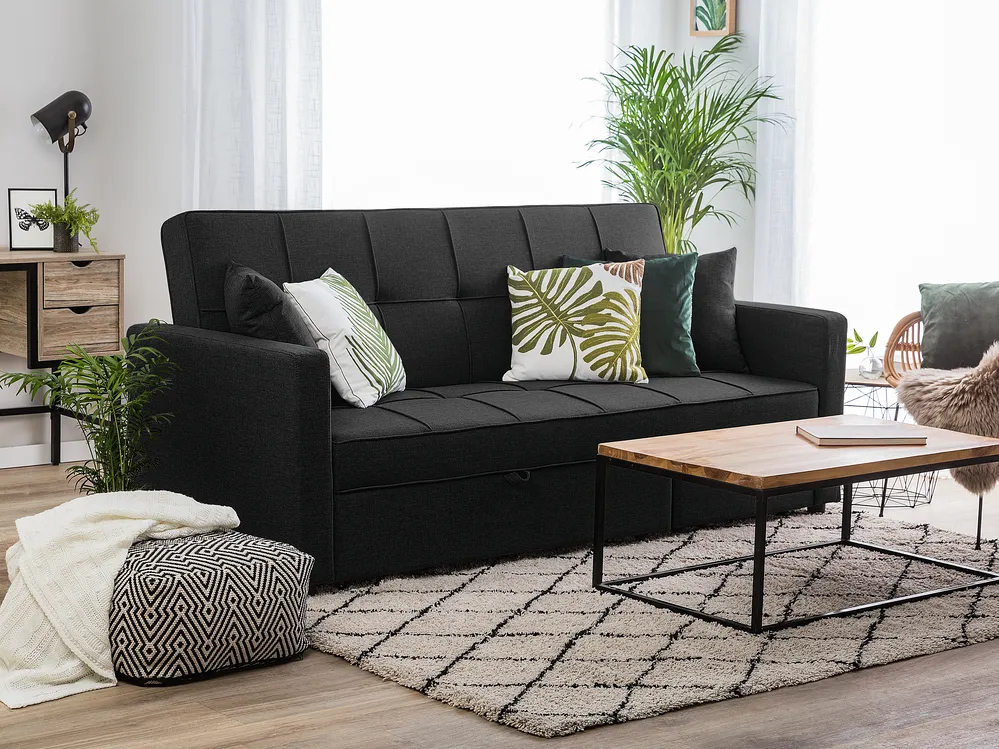 Sofa Bed 3 Seater GLOMMA Fabric Black