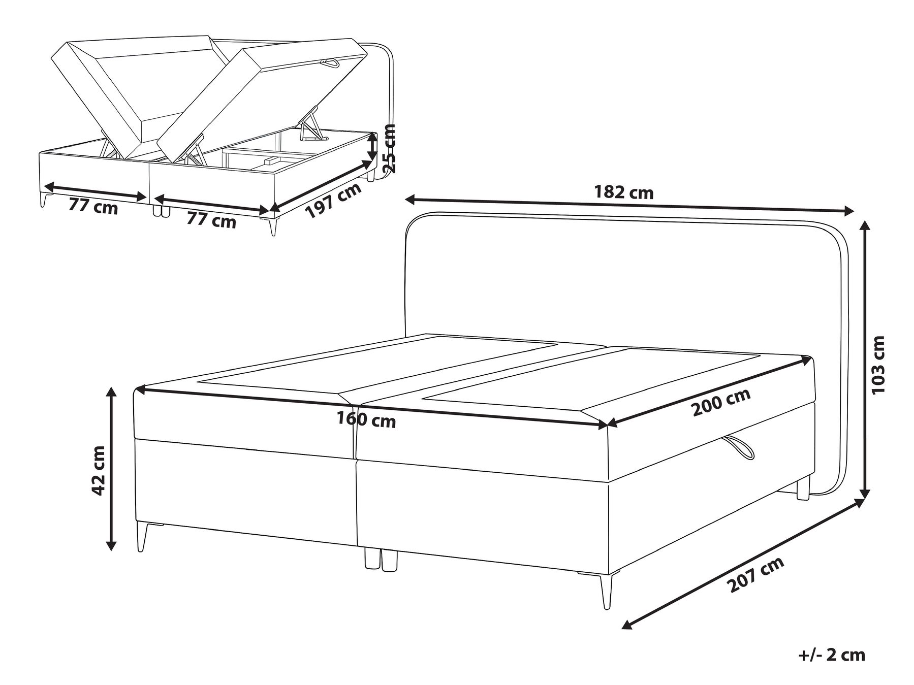 Divan Bed with Storage REGENT Fabric Taupe 160 x 200 cm (EU King Size)_1065387
