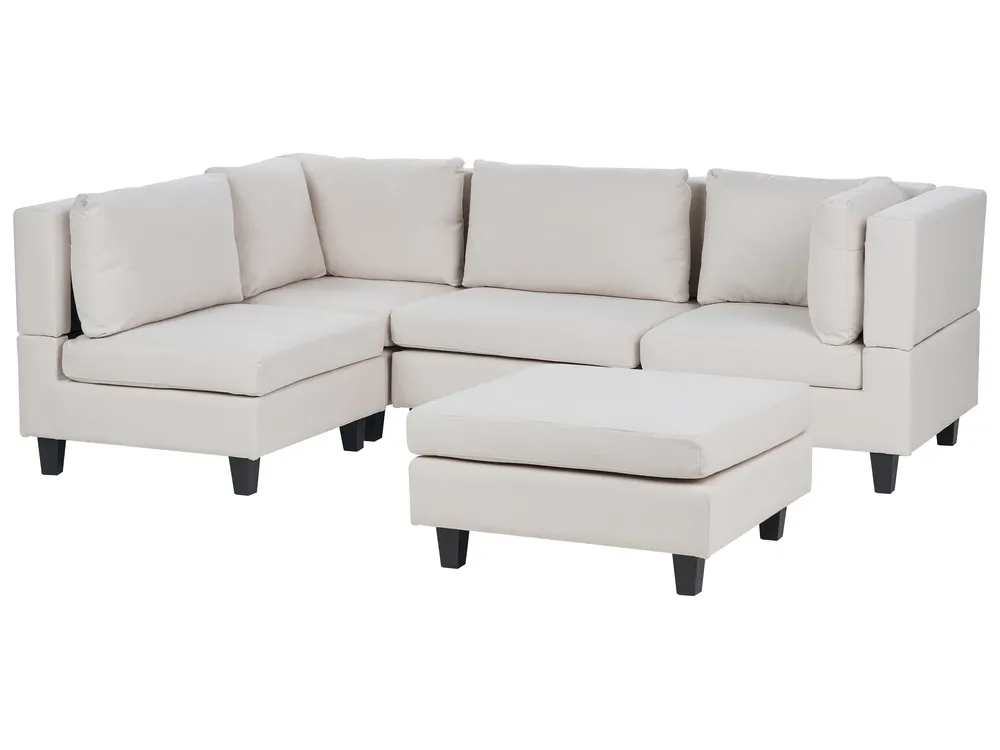 Modulär hörnsoffa 4-sits UNSTAD med fotpall Ljusbeige Högervänd_925310
