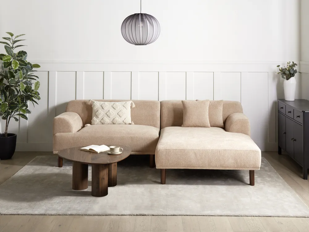 Corner Sofa 3 Seater HOLT Fabric Beige Left Hand