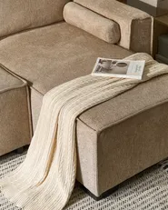 Corner Sofa Bed 3 Seater EDANE with Storage Fabric Beige Left Hand_1057109