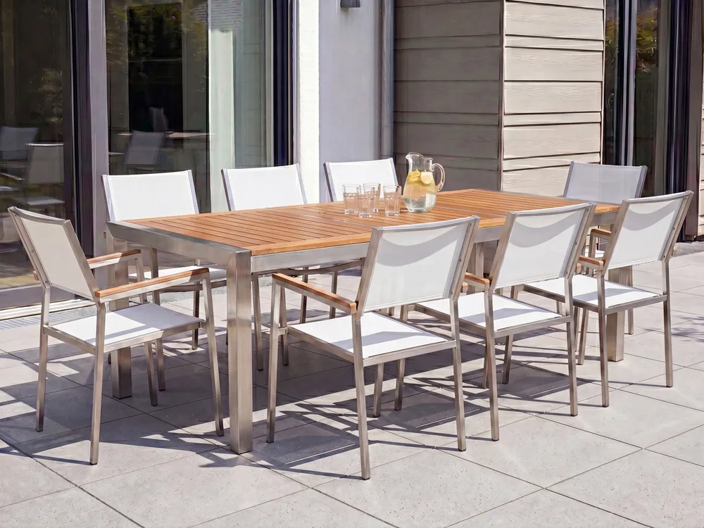 Garden Dining Set 8 Seater GROSSETO Eucalyptus Wood Brown/ White