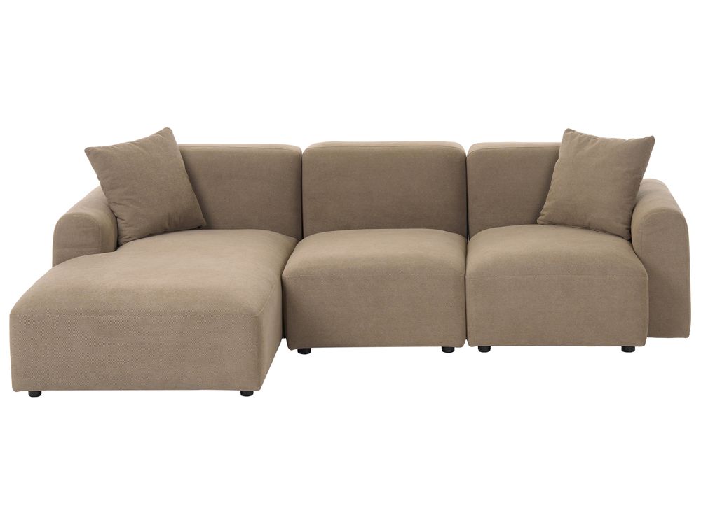 Modular Corner Sofa 3 Seater HEDE Fabric Brown Right Hand