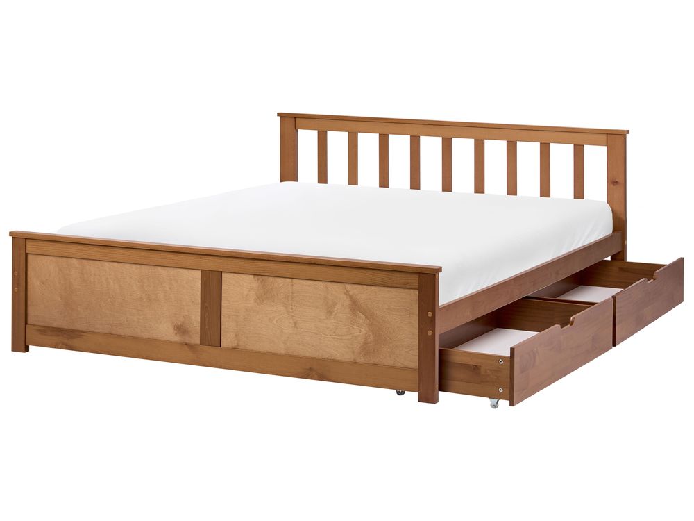Bed with 2 Drawers OLENDON Pine Wood Brown 120 x 200 cm (EU Small Double)
