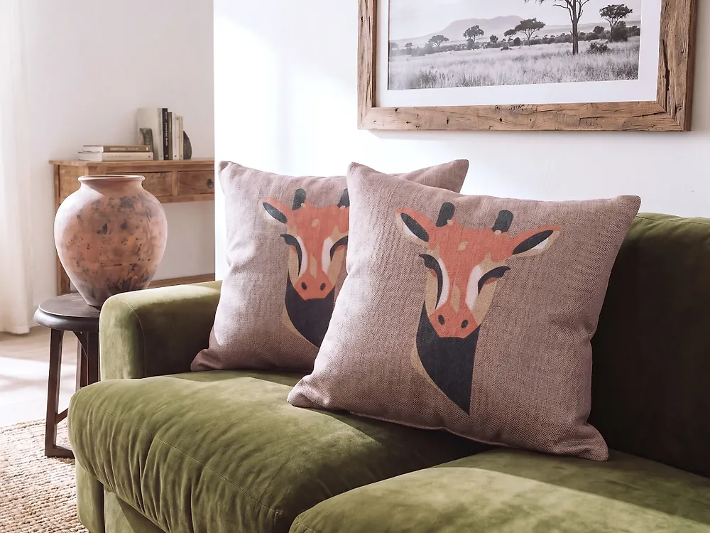 Set of 2 Decorative Cushions CANDELABRA 45 x 45 cm Pink Animal Pattern_1182691
