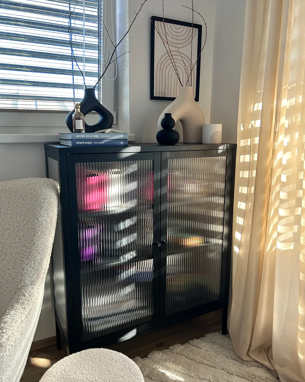 Glass Display Sideboard LERRYN 90 cm Metal Black_888051