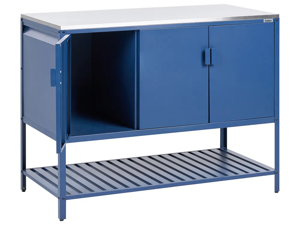 2 Piece Outdoor Kitchen Set with Bar Table MAENZA Blue Metal_1044907
