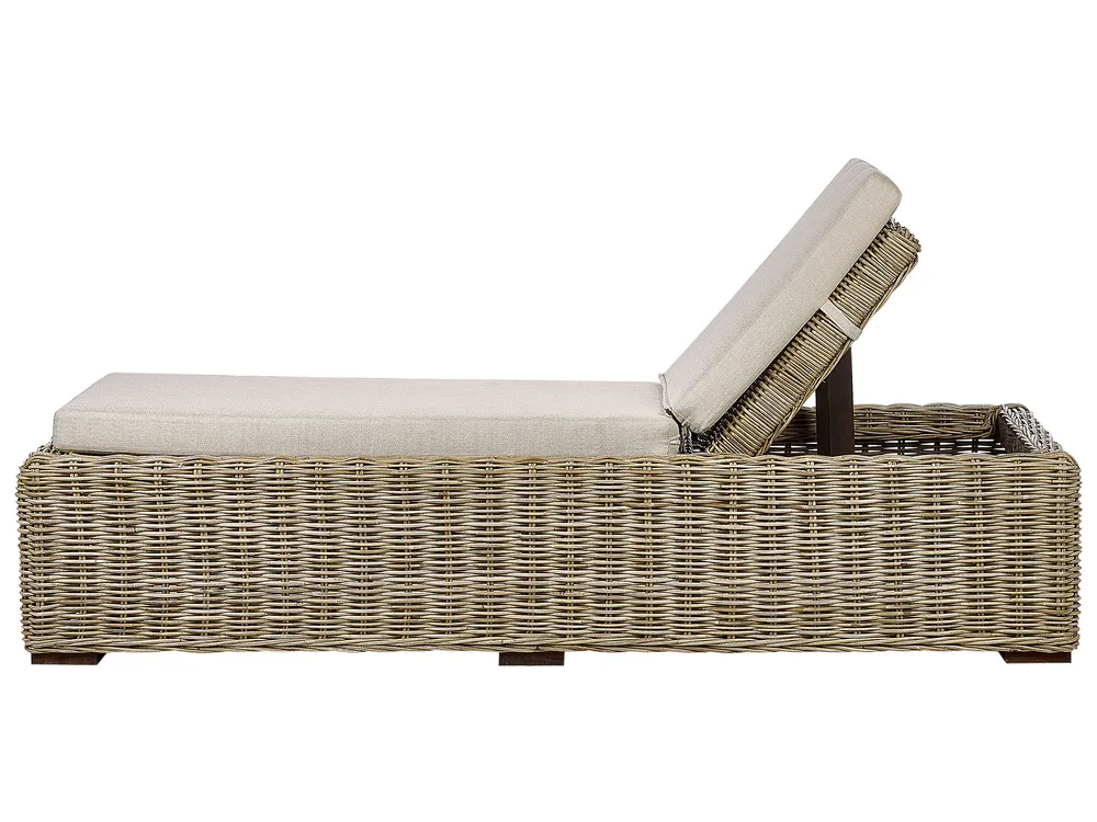 Sun Lounger with Cushion PALESE Reclining Rattan Natural_928118