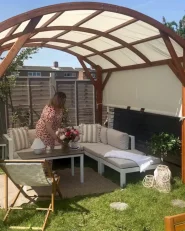 Garden Corner Sofa with Table 5 Seater MESSINA Metal Beige Left Hand_1045951