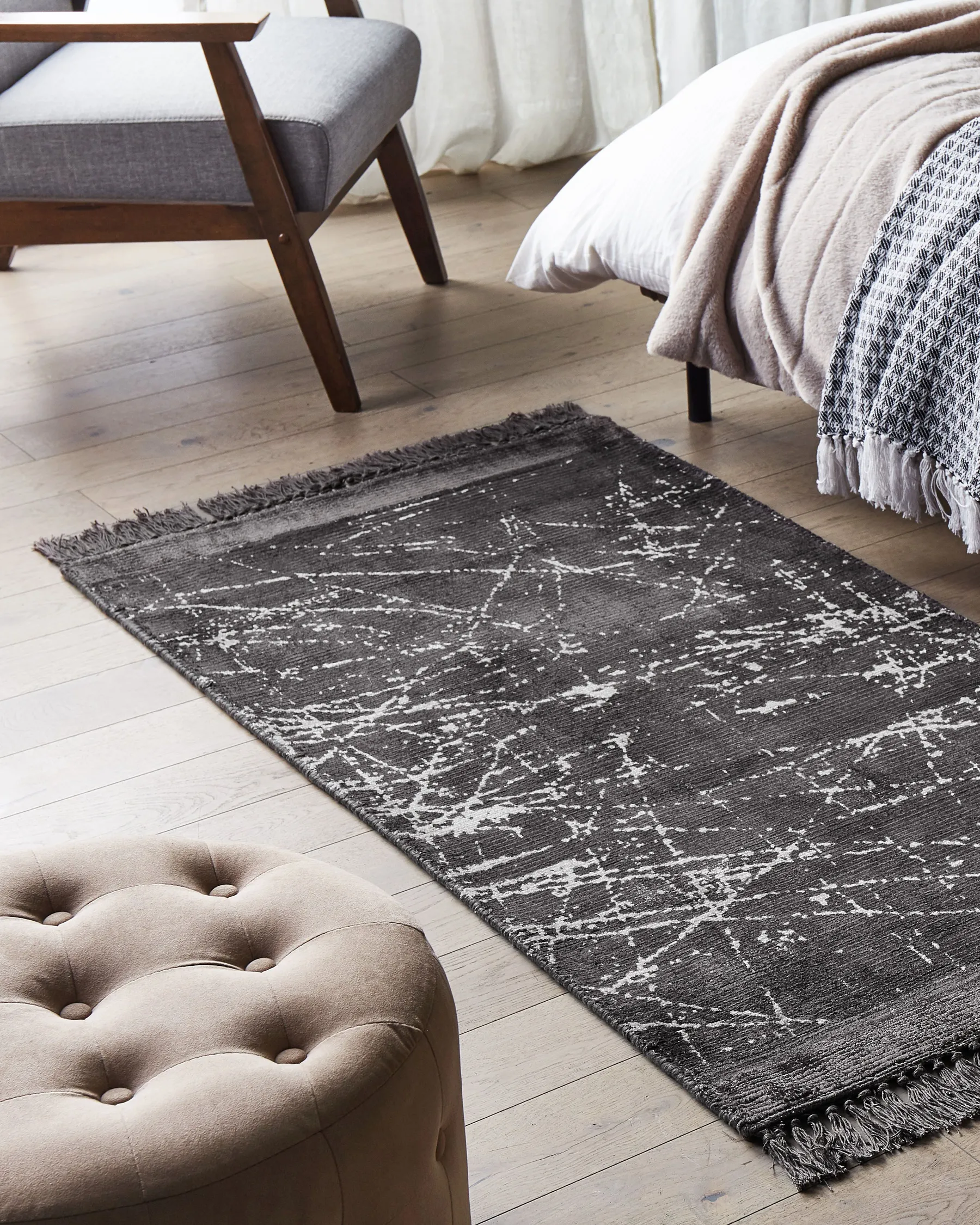 Rug HANLI Dark Grey 80 x 150 cm Viscose_836920