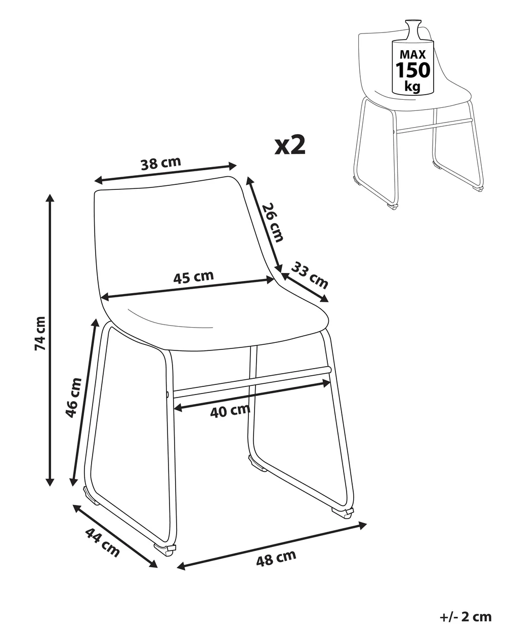Set med 2 matstolar BATAVIA Guldbrun_816634