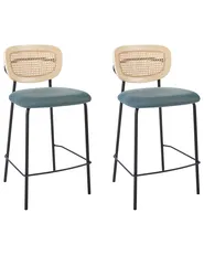 Set of 2 Bar Chairs MAYETTA Rattan Teal_931896