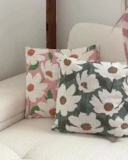 Set of 2 Decorative Cushions JATROPHA 45 x 45 cm Cotton Pink Floral Pattern_999503