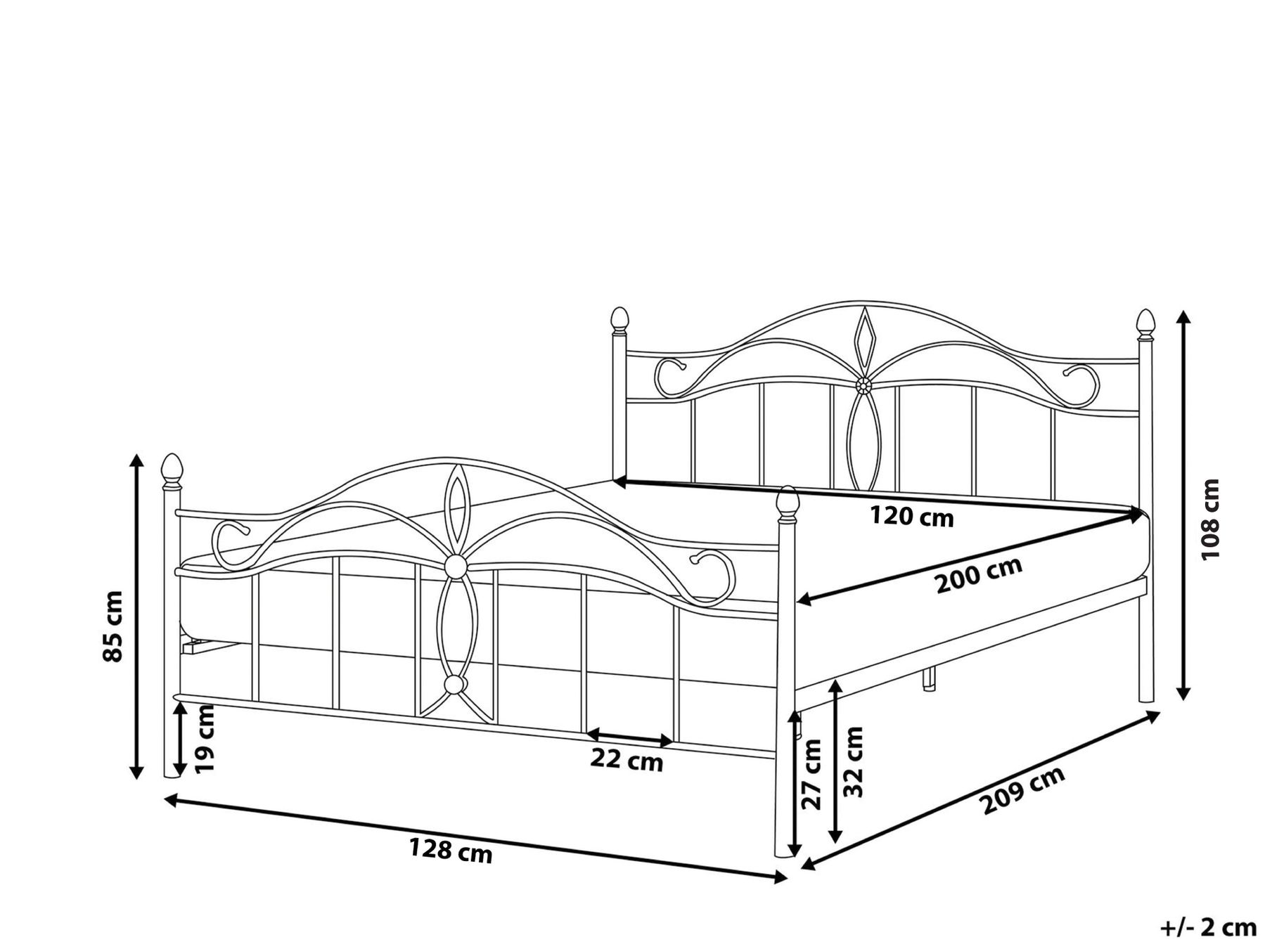 Bed Metal ANTLIA 120 x 200 cm (EU Small Double) Black_1026546
