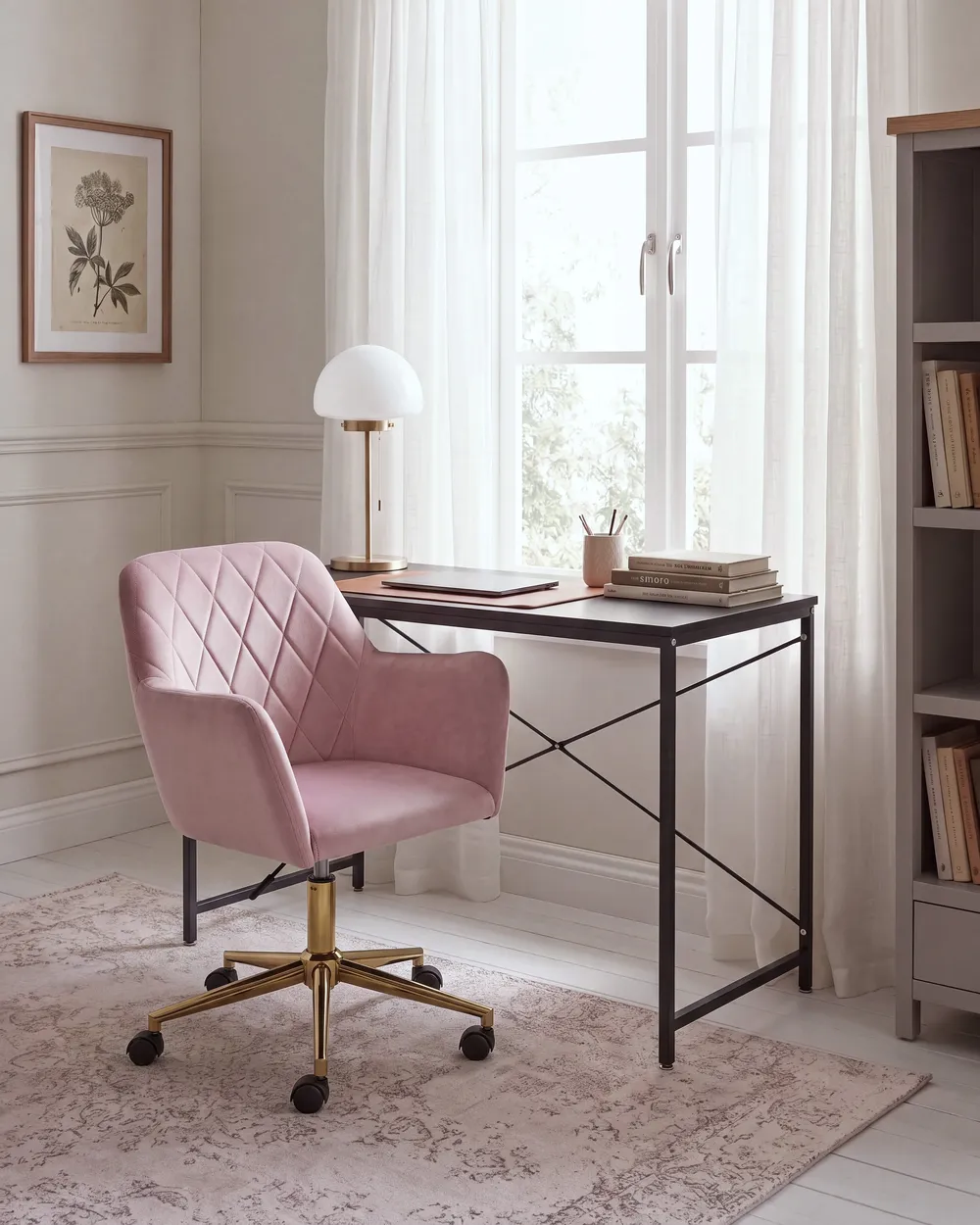 Desk Chair LELORIA Velvet Pastel Pink