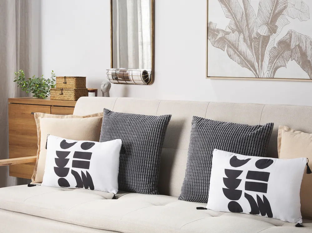 Set of 2 Decorative Cushions LIRIOPE 30 x 50 cm Black/ White Geometric Pattern